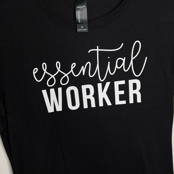 New Hanes Nano T Women’s Essential Worker Black Graphic Tee Shirt Size Small - Picture 2 of 5